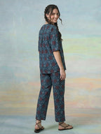Janasya Navy Blue Straight Cotton Pant Co-ord Sets | Grocsy