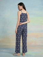 Janasya Navy Blue Straight Cotton Pant Co-ord Sets | Grocsy
