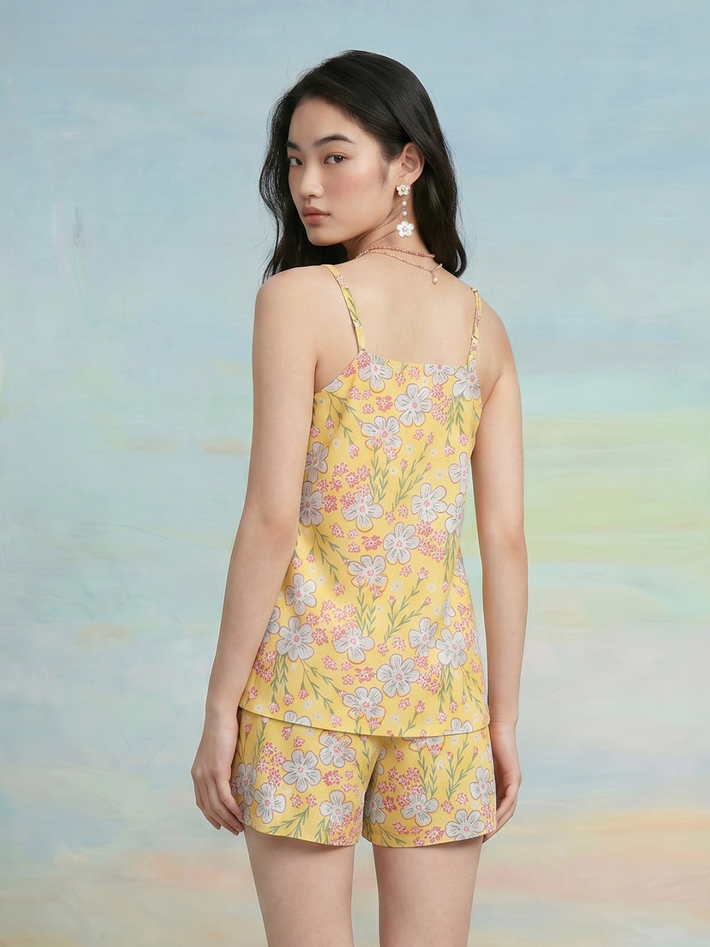 Janasya Yellow A-Line Cotton Shorts Co-ord Sets | Grocsy
