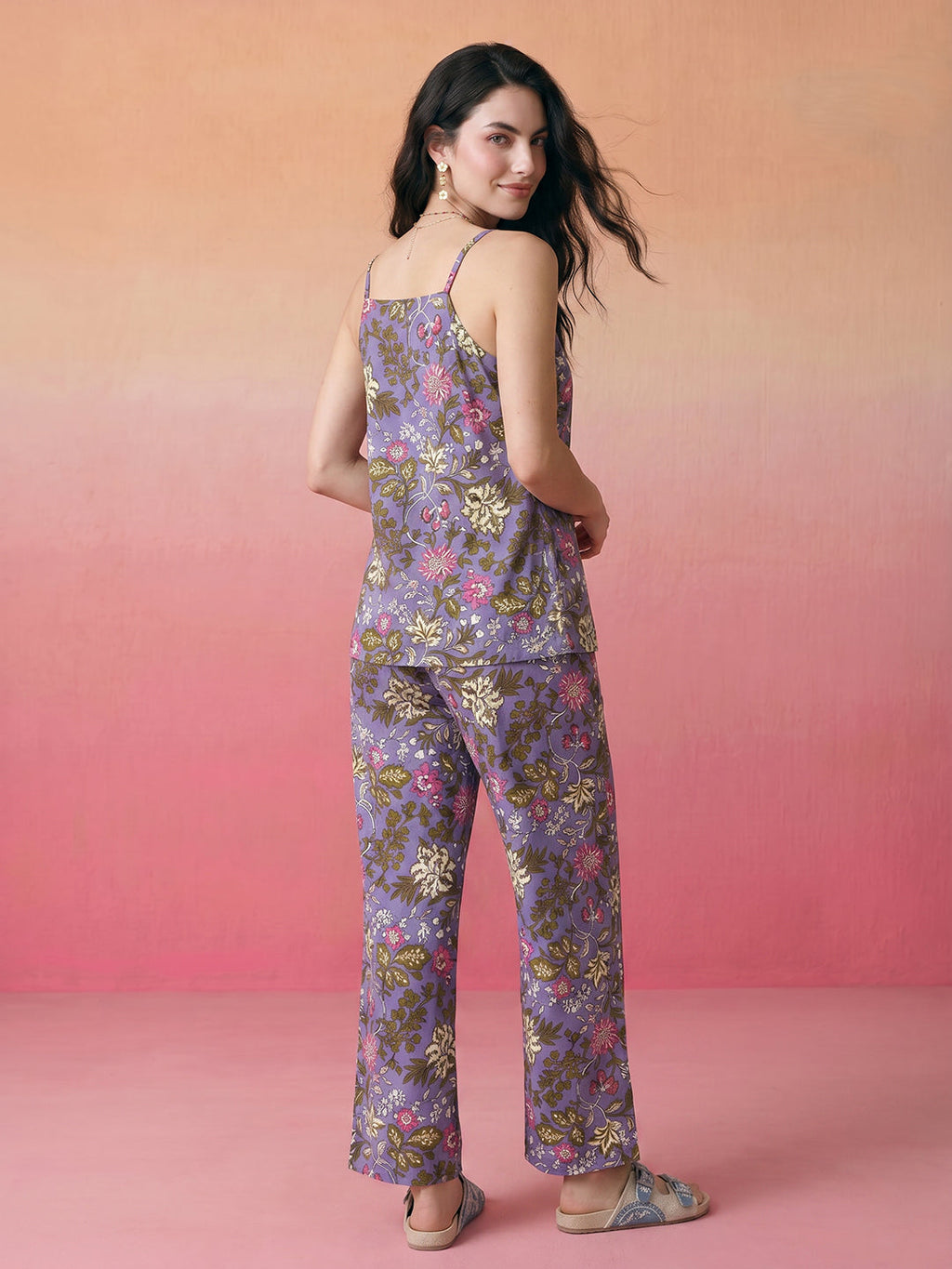 Janasya Lavender Straight Cotton Pant Co-ord Sets | Grocsy