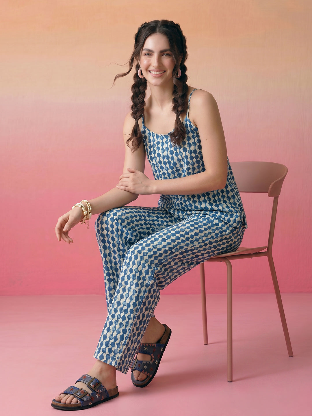 Janasya Off White Straight Cotton Pant Co-ord Sets | Grocsy