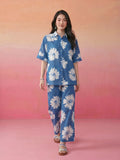 Janasya Blue Straight Cotton Pant Co-ord Sets | Grocsy