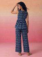 Janasya Navy Blue A-Line Cotton Pant Co-ord Sets | Grocsy