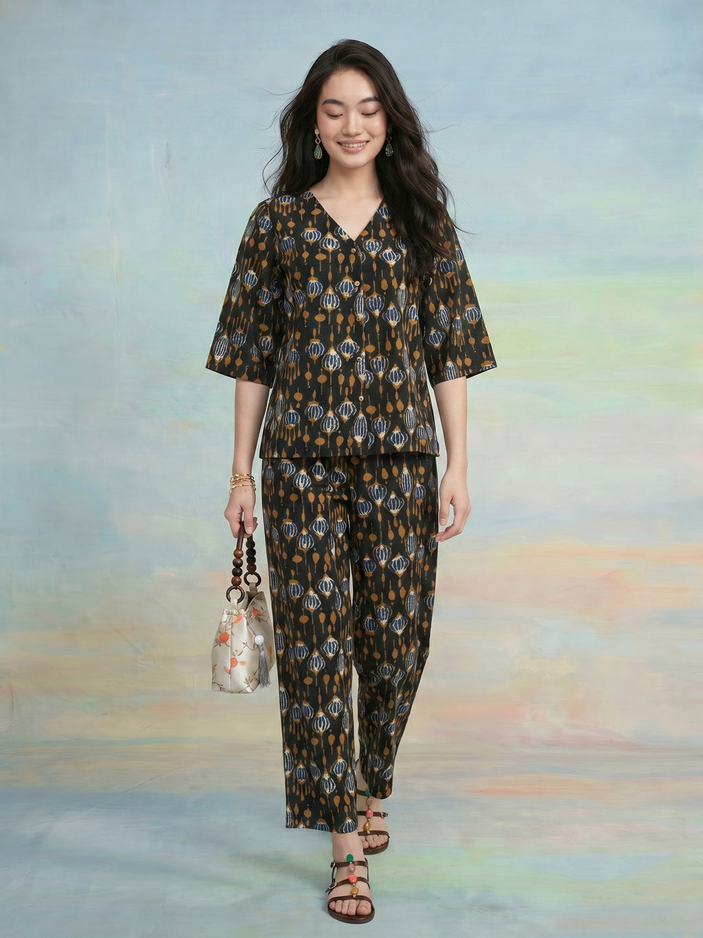 Janasya Dark Green Straight Cotton Pant Co-ord Sets | Grocsy