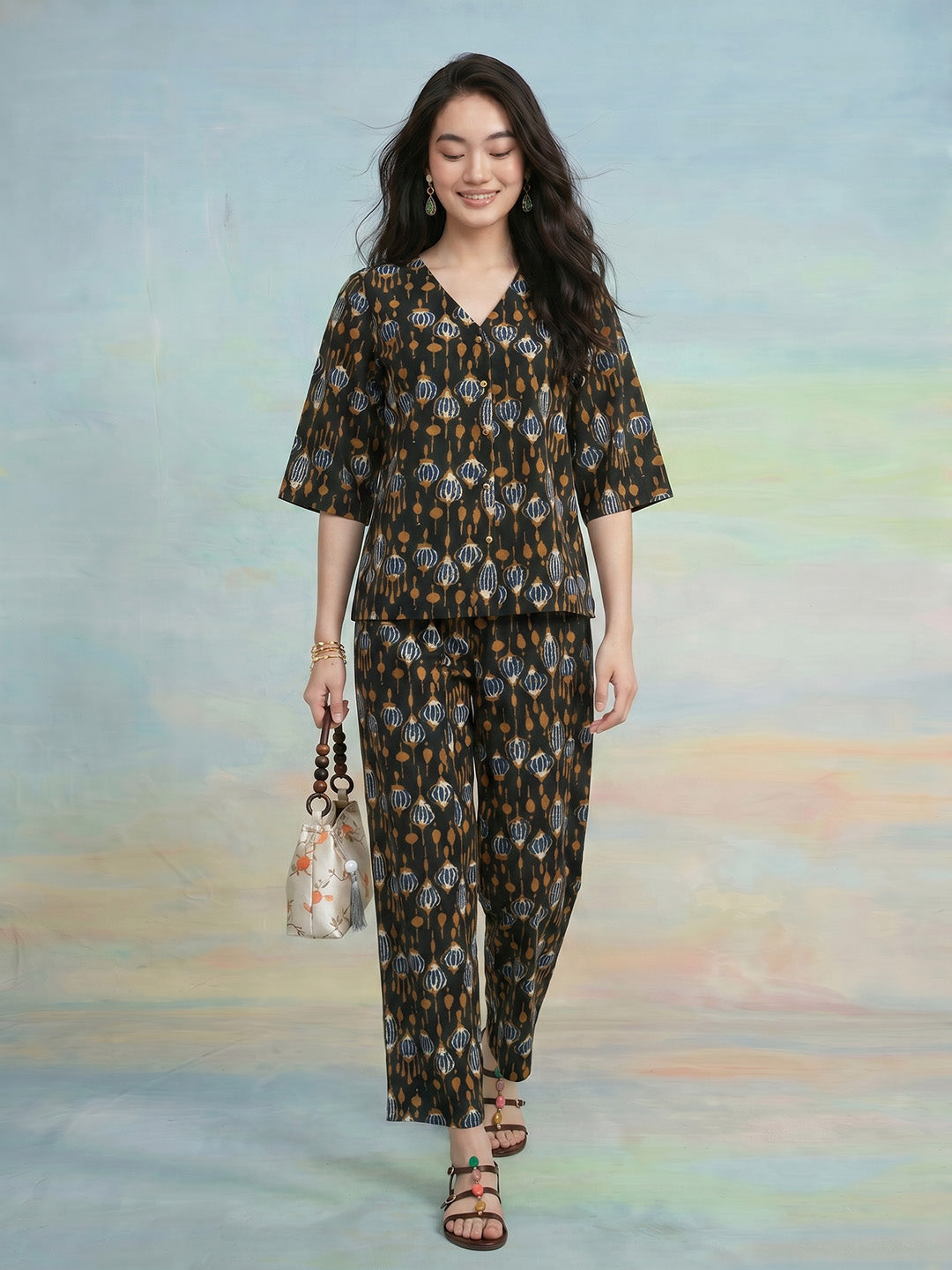 Janasya Dark Green Straight Cotton Pant Co-ord Sets | Grocsy