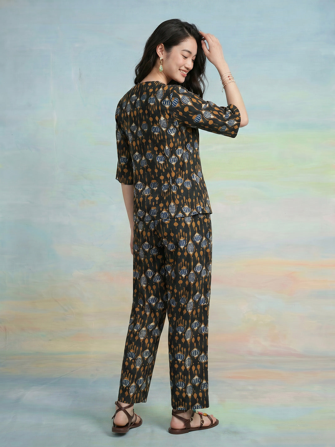 Janasya Dark Green Straight Cotton Pant Co-ord Sets | Grocsy