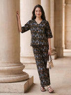 Janasya Dark Green Straight Cotton Pant Co-ord Sets | Grocsy