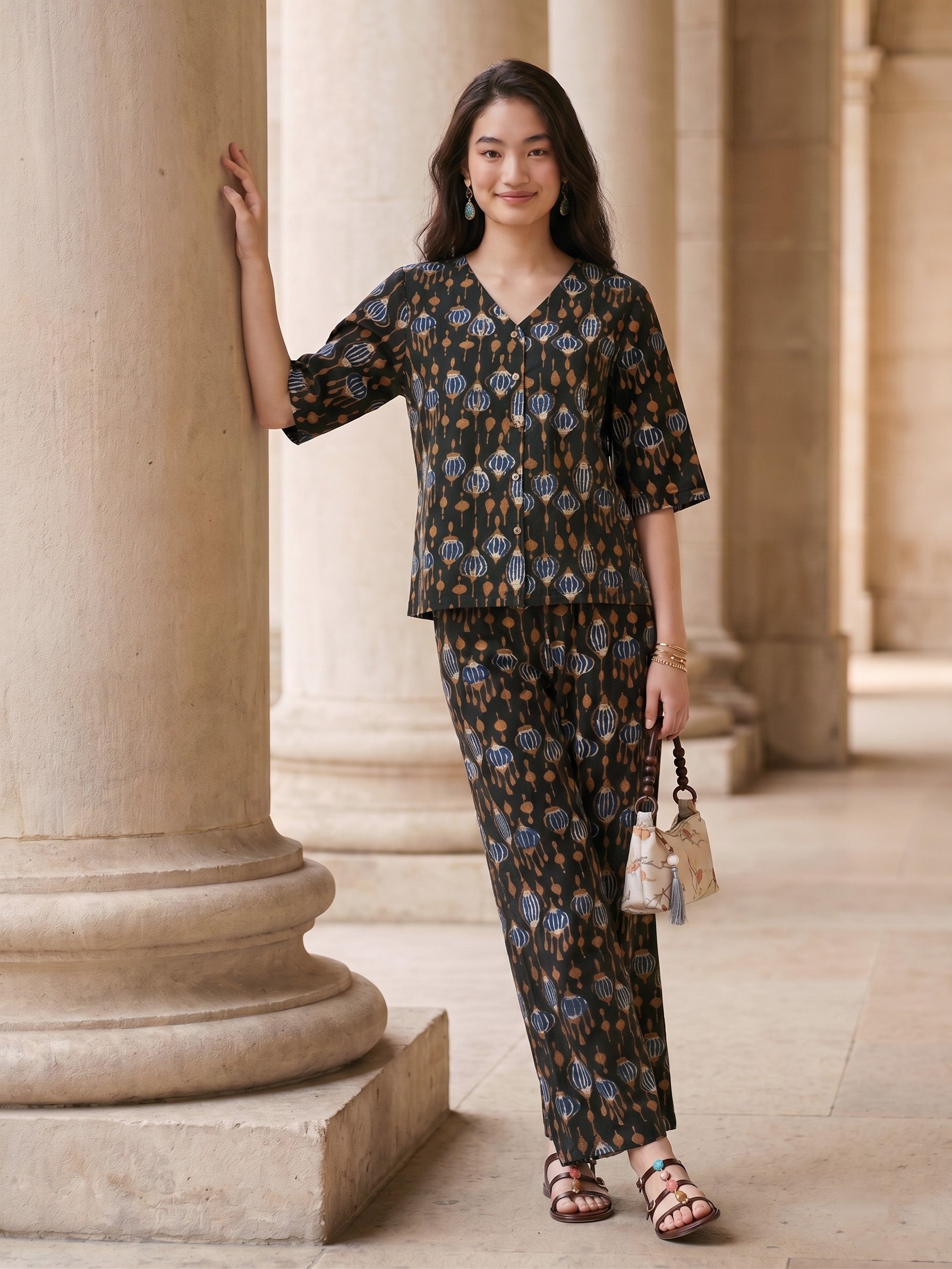 Janasya Dark Green Straight Cotton Pant Co-ord Sets | Grocsy