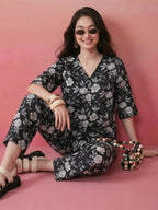 Janasya Black Straight Cotton Pant Co-ord Sets | Grocsy