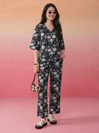 Janasya Black Straight Cotton Pant Co-ord Sets | Grocsy