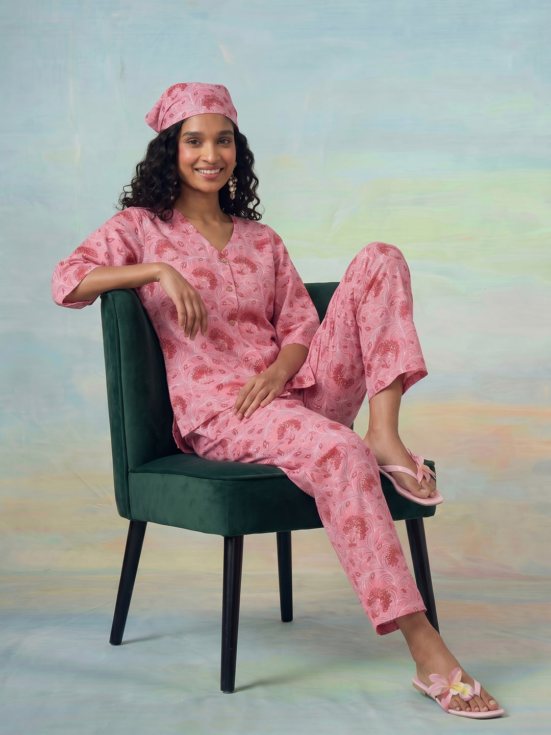 Janasya Pink Straight Cotton Pant Co-ord Sets | Grocsy
