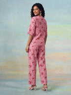 Janasya Pink Straight Cotton Pant Co-ord Sets | Grocsy