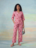 Janasya Pink Straight Cotton Pant Co-ord Sets | Grocsy