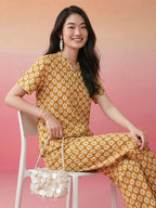 Janasya Mustard Straight Cotton Pant Co-ord Sets | Grocsy