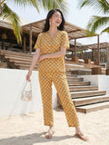 Janasya Mustard Straight Cotton Pant Co-ord Sets | Grocsy