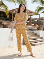 Janasya Mustard Straight Cotton Pant Co-ord Sets | Grocsy