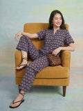 Janasya Navy Blue Straight Cotton Pant Co-ord Sets | Grocsy