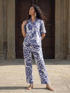 Janasya Navy Blue Straight Cotton Pant Co-ord Sets | Grocsy