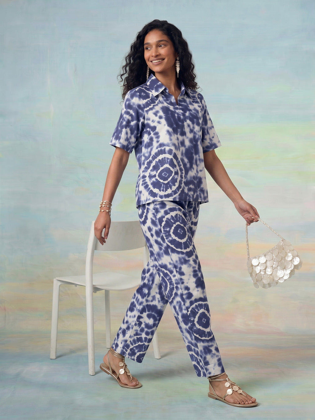 Janasya Navy Blue Straight Cotton Pant Co-ord Sets | Grocsy