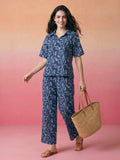 Janasya Navy Blue Straight Cotton Pant Co-ord Sets | Grocsy