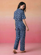 Janasya Navy Blue Straight Cotton Pant Co-ord Sets | Grocsy