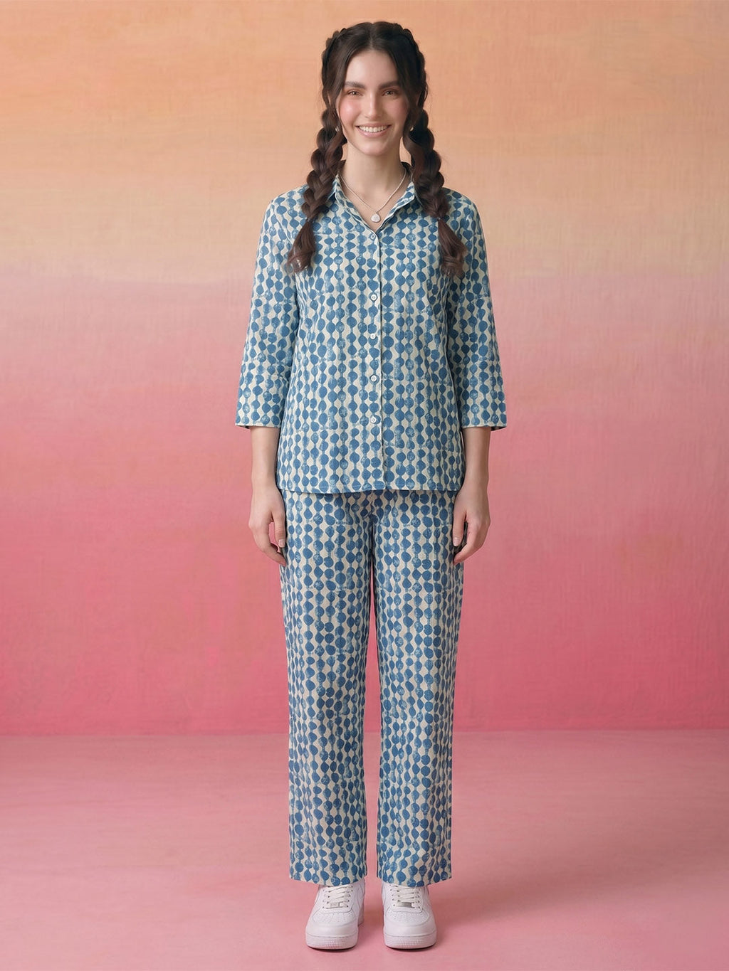 Janasya Off White Straight Cotton Pant Co-ord Sets | Grocsy