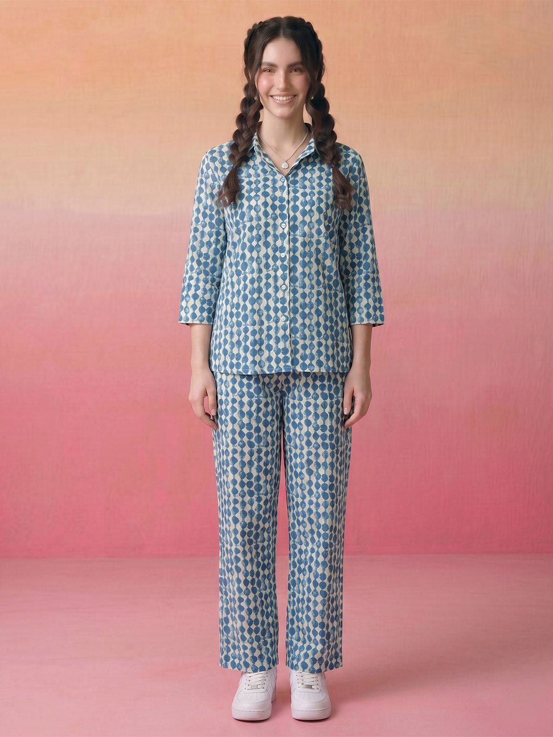 Janasya Off White Straight Cotton Pant Co-ord Sets | Grocsy