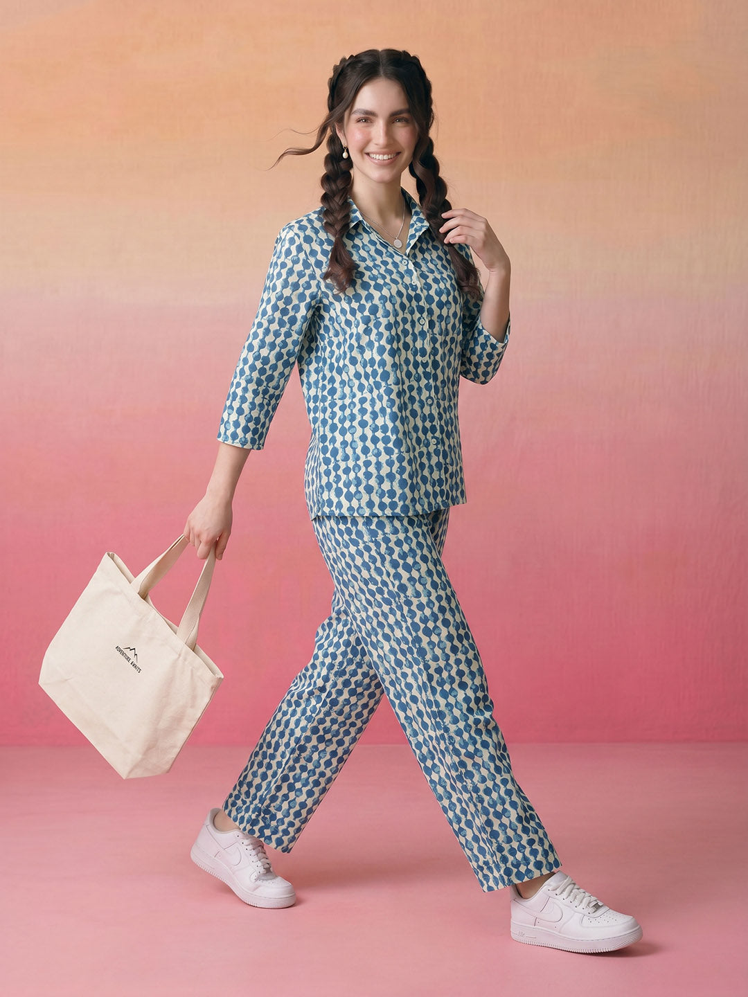 Janasya Off White Straight Cotton Pant Co-ord Sets | Grocsy