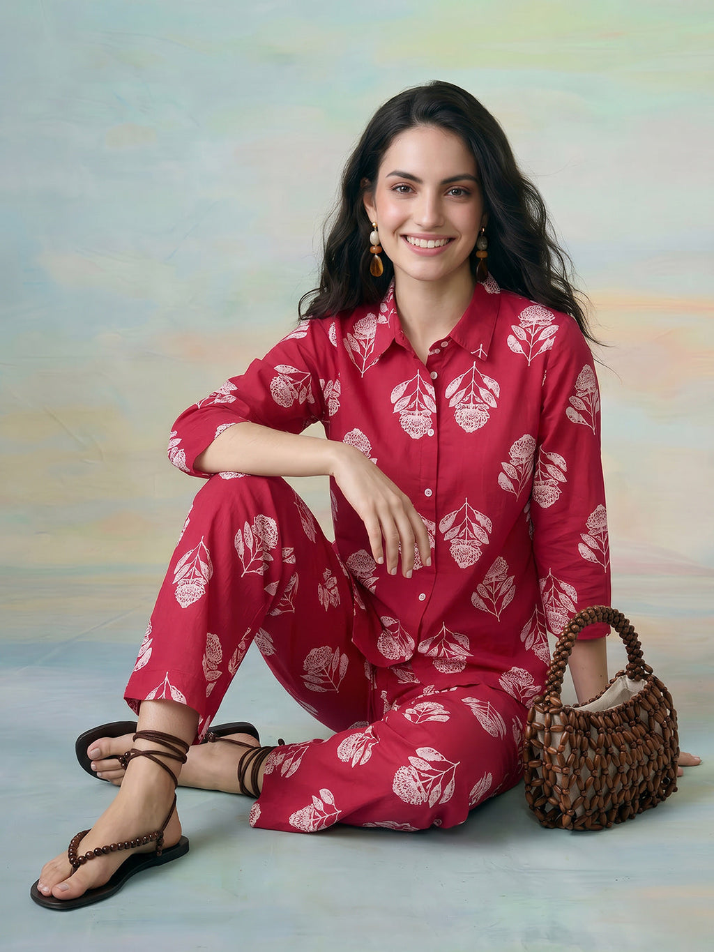 Janasya Pink Straight Cotton Pant Co-ord Sets | Grocsy