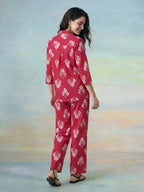Janasya Pink Straight Cotton Pant Co-ord Sets | Grocsy