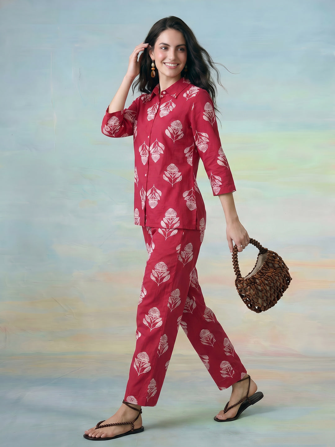 Janasya Pink Straight Cotton Pant Co-ord Sets | Grocsy