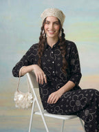 Janasya Black Straight Cotton Pant Co-ord Sets | Grocsy