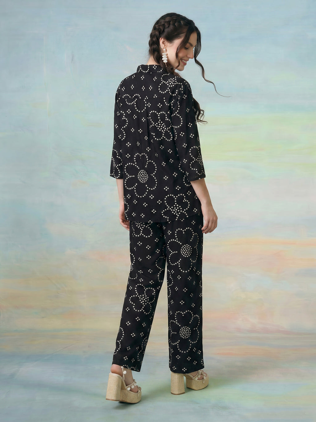 Janasya Black Straight Cotton Pant Co-ord Sets | Grocsy