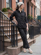 Janasya Black Straight Cotton Pant Co-ord Sets | Grocsy