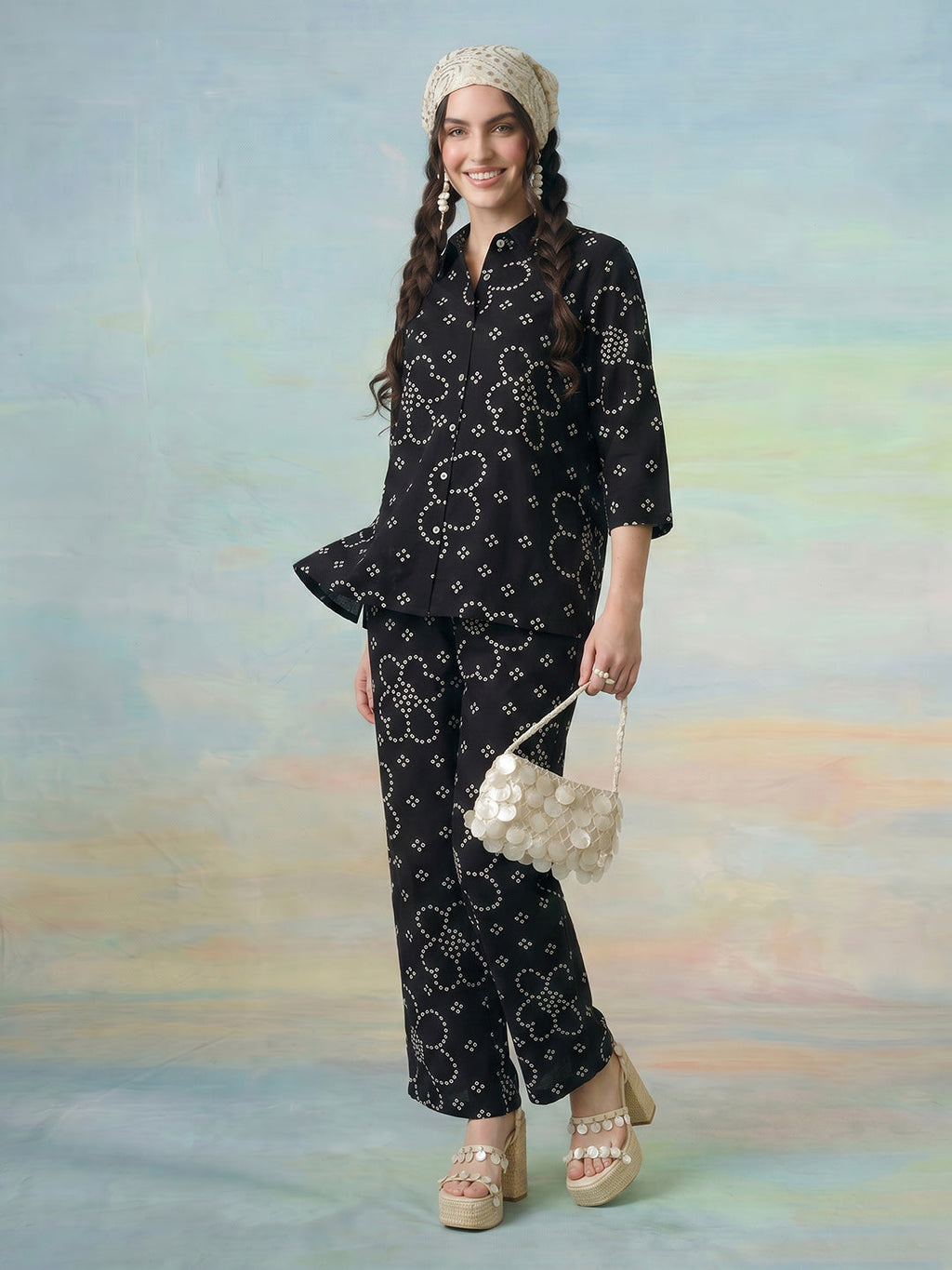 Janasya Black Straight Cotton Pant Co-ord Sets | Grocsy