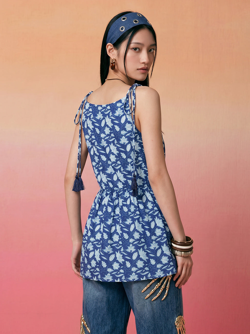 Janasya Navy Blue Peplum Cotton Top | Grocsy