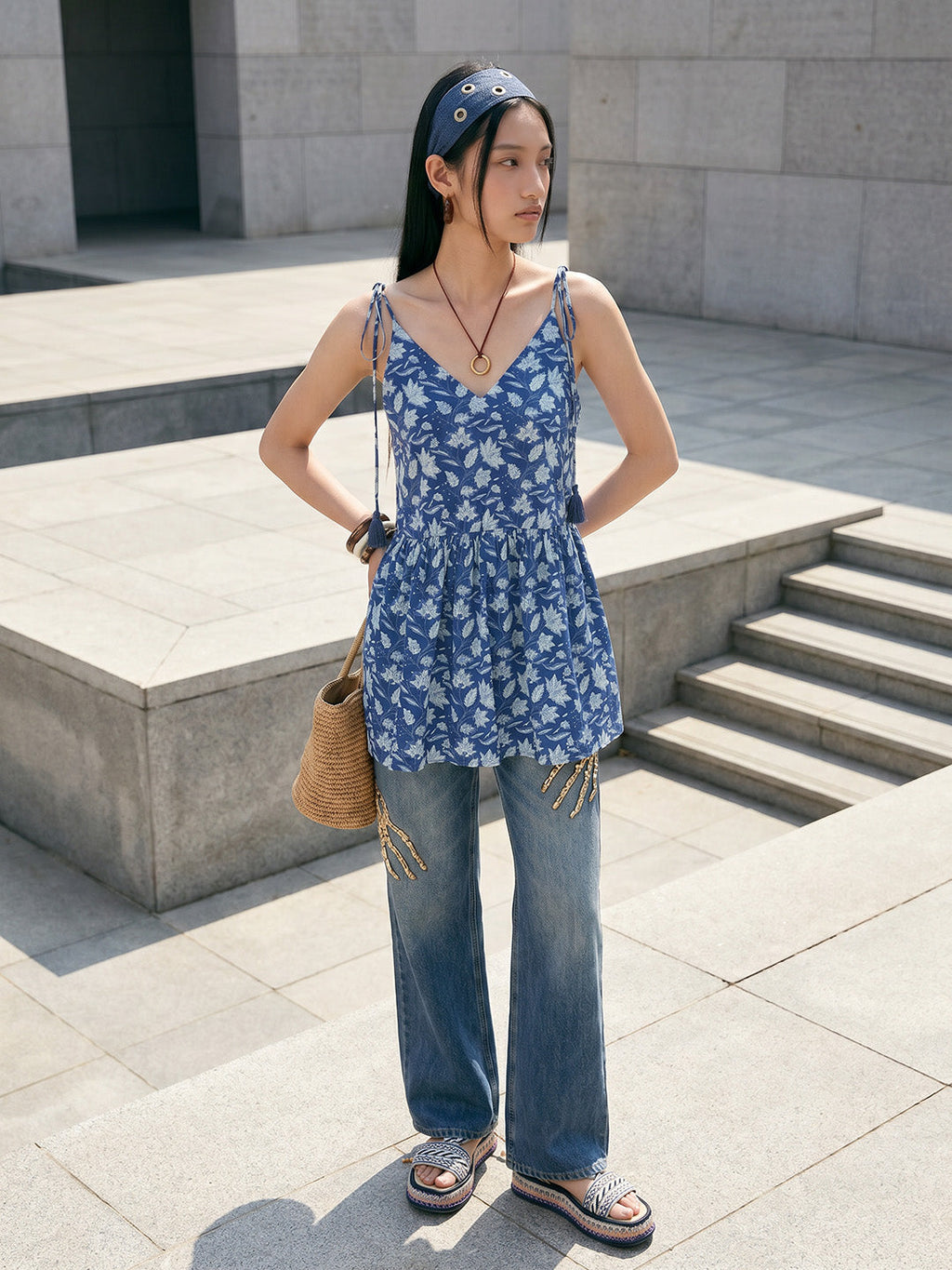 Janasya Navy Blue Peplum Cotton Top | Grocsy