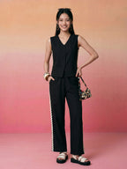 Janasya Black Straight Cotton Pant Co-ord Sets | Grocsy