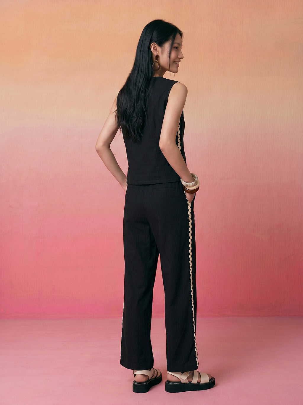 Janasya Black Straight Cotton Pant Co-ord Sets | Grocsy