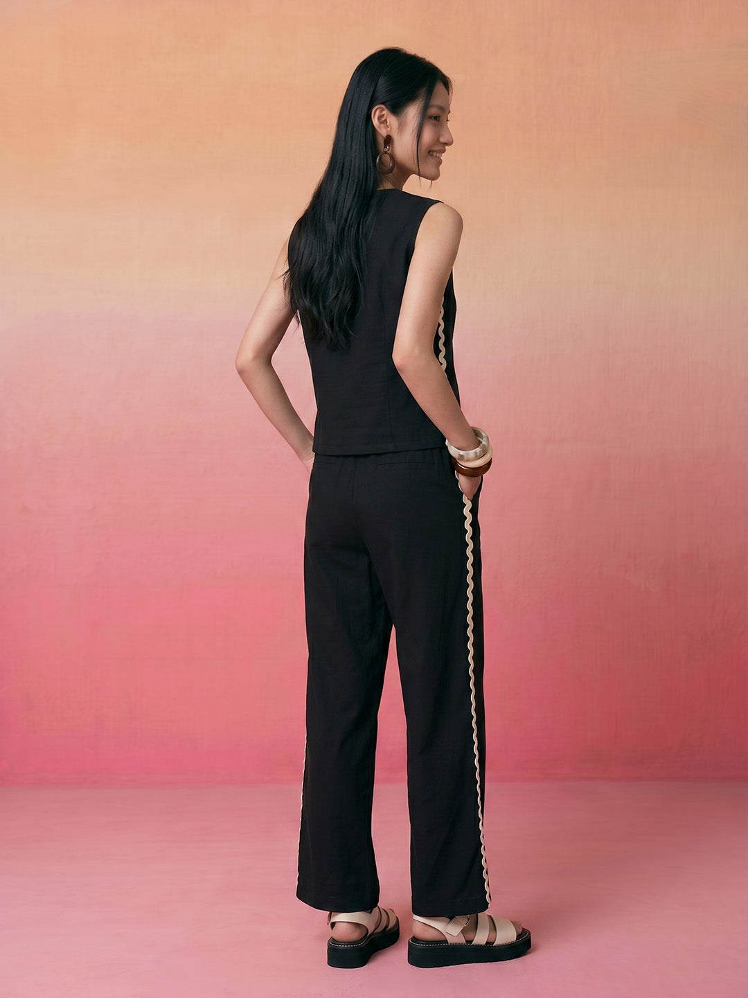 Janasya Black Straight Cotton Pant Co-ord Sets | Grocsy
