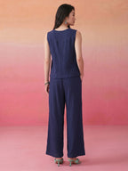Janasya Navy Blue Straight Polyester Pant Co-ord Sets | Grocsy