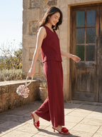Janasya Maroon Straight Polyester Pant Co-ord Sets | Grocsy