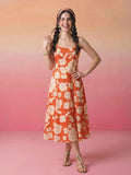 Janasya Orange Fit & Flare Cotton Dress | Grocsy
