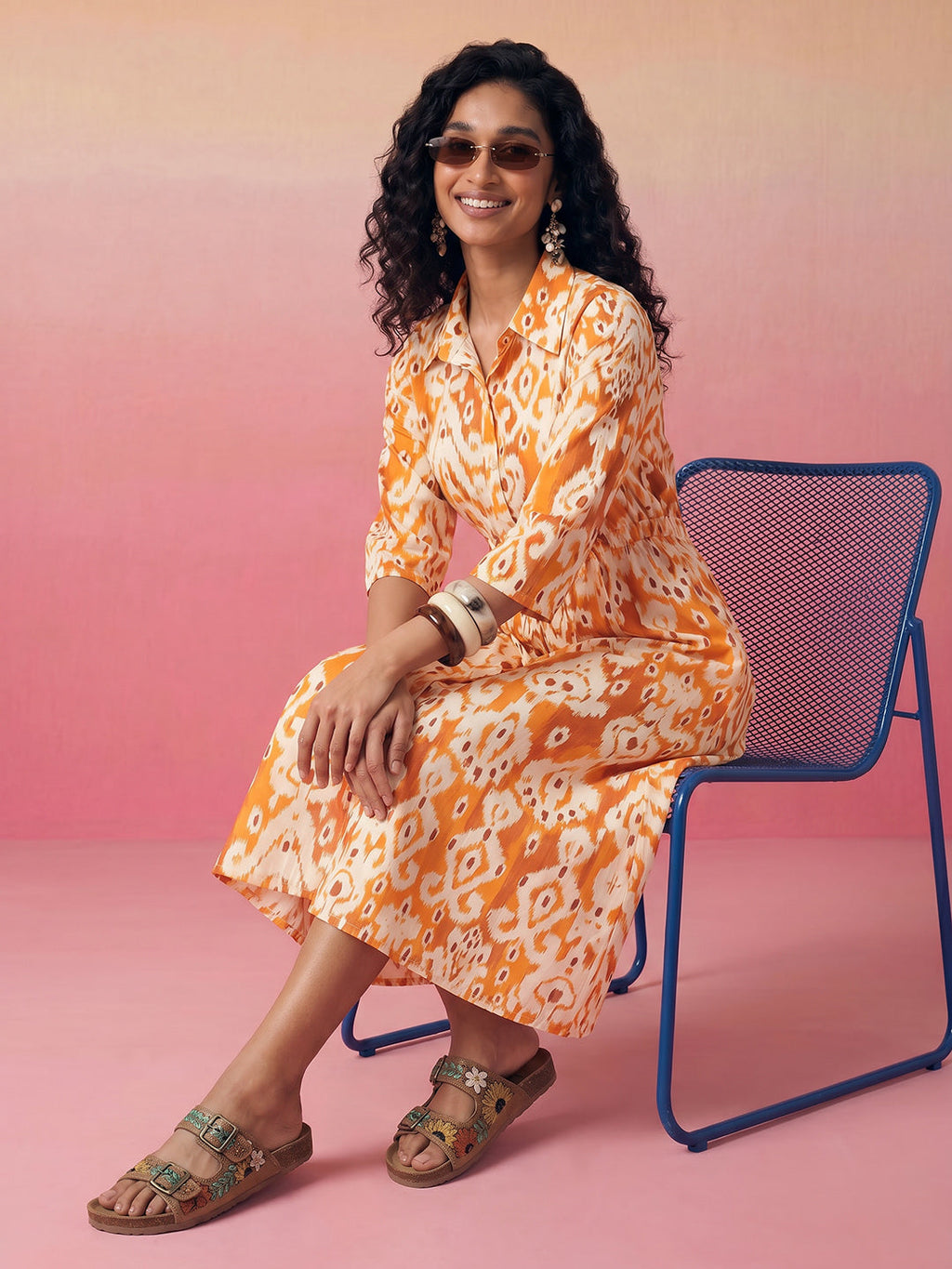 Janasya Orange A-Line Cotton Dress | Grocsy