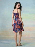 Janasya Blue Fit & Flare Cotton Dress | Grocsy