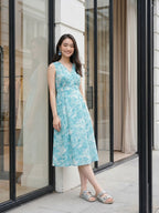 Janasya Sky Blue A-Line Cotton Dress | Grocsy
