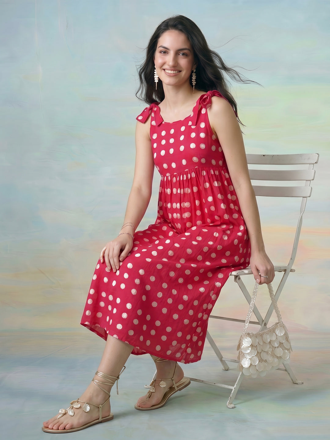 Janasya Pink A-Line Cotton Dress | Grocsy