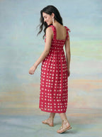 Janasya Pink A-Line Cotton Dress | Grocsy