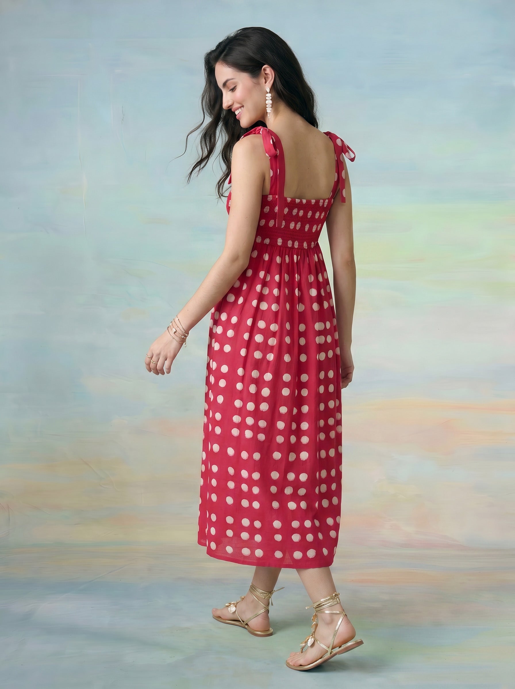 Janasya Pink A-Line Cotton Dress | Grocsy