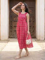 Janasya Pink A-Line Cotton Dress | Grocsy